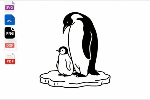 Charming Penguin Mom and Baby Ice Floe SVG