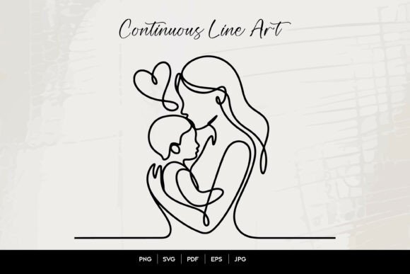 Exploring Mother and Child Love Line Art