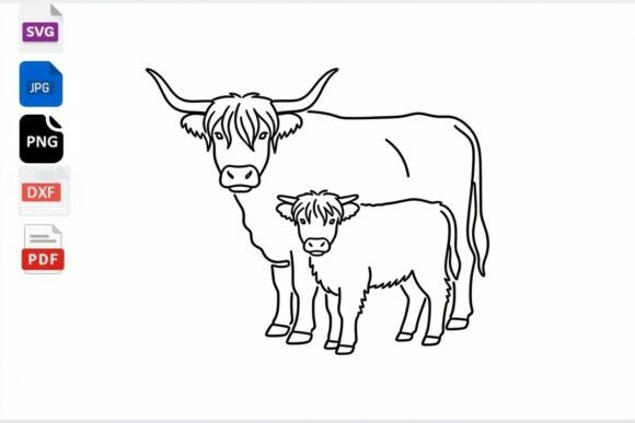 Highland Cow Mom and Calf SVG: A Charming Embroidery Design