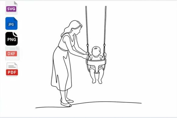 Mom Pushing Baby on Swing: A Charming SVG Design