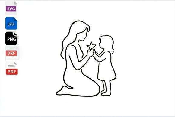 Review: Mom and Child Star Line Art SVG for Embroidery