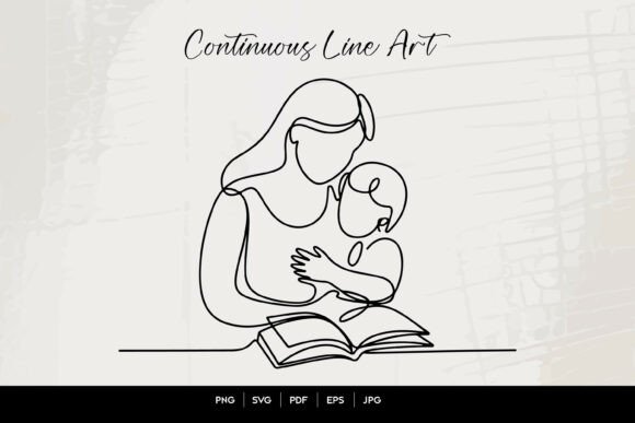 Review: Mother Reading with Child Line Art