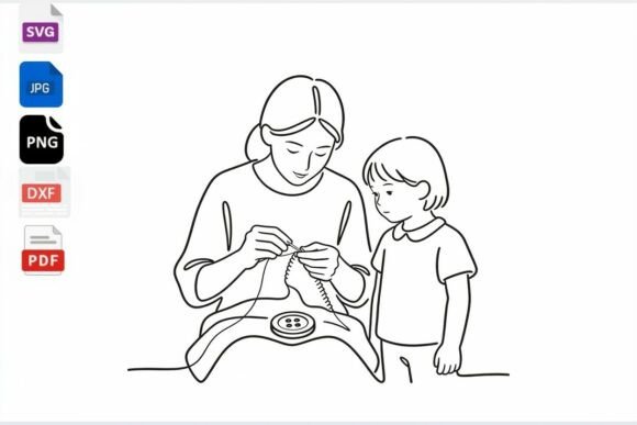 Review of Mom and Child Sewing Line Art SVG
